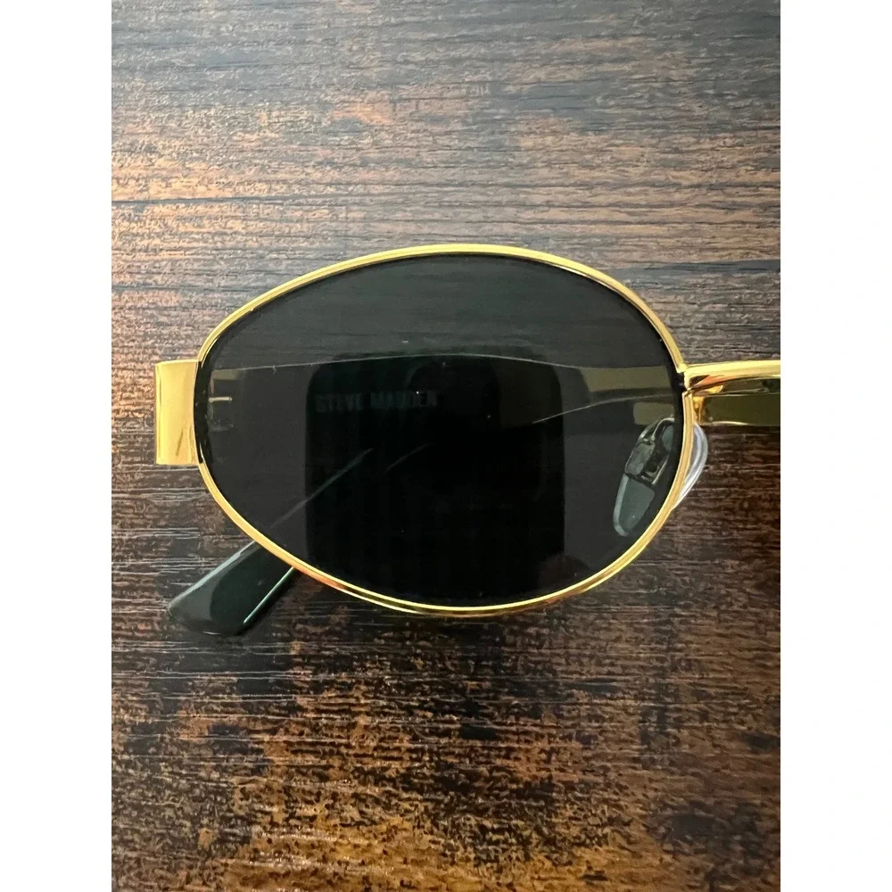 Steve Madden Mystie Womens Oval Gold Tone Frame Sunglasses 90s Y2K Retro